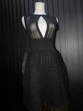WOW Couture Black Mesh Cut Out Skater Dress NWT